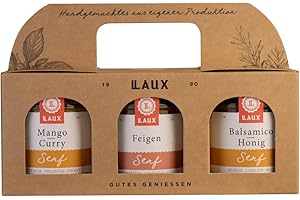 ‎LAUX LAUX Senf Feinkost Geschenkset - 3 x 130ml Feinkost Senf - Mit Hochwertiger Geschenkbox - Geschenk