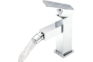 Le Chic Arredamenti Miscelatore quadrato Bidet, cromo lucido con manopola quadrata, regolazione caldo freddo, rubinetto moderno quadrato bidet, completo di piletta