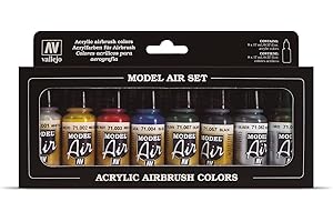 Vallejo Set de Peinture Acrylique Model Color - 8 Couleurs Mat pour Aérographe - Flacons de 18 Ml avec Compte-gouttes - Idéal pour Modélisme et Maquettes