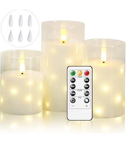 Mavandes Bougies LED Flamme Vacillante En Verre Avec Télécommande - Lot De 3 Bougies Piliers Électriques Fleurs De Cerisier (7,5x10, 12,5, 15cm) - Cire Véritable