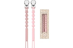 Kowlone Cadenas Chupetes Silicona Clips De Chupete Para Bebé Porta Chupetero Soothie Clip Sujeta Chupete Holder Binky Clips Niño Chicas 2-Paquetes(Rosa)