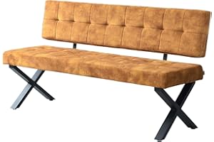 ‎B&D HOME B&D home® Sitzbank Karen 160cm – gepolsterte Esszimmerbank mit Rückenlehne, X-Metallgestell schwarz, Webstoff/Microfaser in Gelb, modern Industrial Design für Esszimmer, Küche & Flur