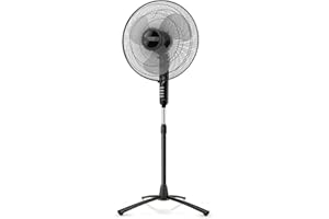 Taurus - Ventilador de Pie Bergen 16C 45W | 3 Aspas 40 cm | 3 Velocidades | Oscilación Automática | Inclinación y Altura Ajustables | Temporizador 2h | Base Cruzada Estable | Silencioso | Negro