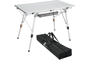 Sportneer Składany stół kempingowy na zewnątrz przenośny stół piknikowy z regulowaną wysokością warstwa siatki składany stół kempingowy z aluminiowym zwijanym blatem na obóz kuchnia ogród szycie praca