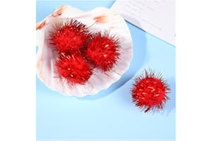 GreatRise 4cm Pompons Mit Glitzer Rund Pom Pom Pailletten Bälle Weihnachten Kunstfell Bommel für Lustige DIY Kreative Handwerk Rot 50 Stück