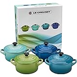 Le Creuset Mini-Cocotte/ Bräter-Set, 4-teilig, Rund, Je 200 ml, 10 x 5 cm, Steinzeug, Meeresbrise (Grün/Türkis/Blau/Mint)