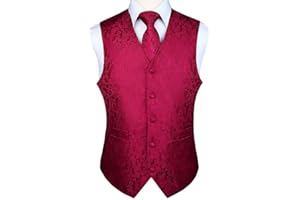 Hisdern Męska kamizelka typu paisley, kwiecista, żakardowa, z krawatem, z kwadratową poszetką do kieszeni, kamizelka garniturowa, zestaw