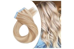 UK FASHION SHOP UK-Fashion-Shop Extension Biadesive Capelli Veri 50g 20 Fasce #18/613 Beige Biondo con Biondo 60cm 100% Remy Human Hair Extension Capelli Veri Adesivo