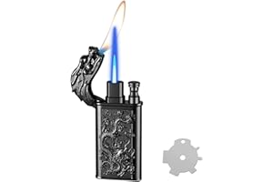 PIOYYDS Torch Lighter, Relief Dragon Magic Dual Flame Lighter, Candle Lighter, Windproof Jet Lighter with Adjusting Flame Tool, Refillable Butane Lighter for Outdoor Indoor-Black