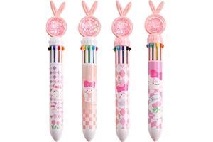 Valicaer Wielokolorowe wysuwane długopisy kulkowe 10 w 1, cienka końcówka 0,5 mm, do pisania, przełączane, do biura, dla uczniów, prezent, królik, 4 szt.