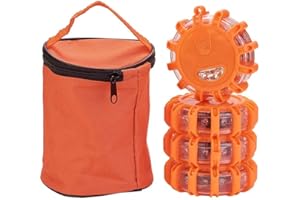 XhuangTech 4 Pack LED Road Flares, Emergency Disc Beacon with 9 Flash Modes, Magnetic Base & Hook Storage Bag Roadside Flashing Warning Lights for Car Truck Boats (4)