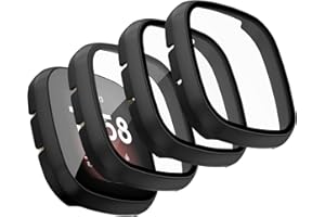 Oumida [4 Pack] Hard PC Cases for Fitbit Versa 3 Screen Protectors & Fitbit Sense Cases with Tempered Glass, Full Hard Scratch Resistant Bumper Protective Replacement Cover for Sense/Versa 3