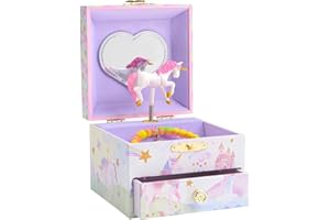 Jewelkeeper Portagioie Musicale per Bambina con Unicorno Girevole, Arcobaleno Glitterato - Cassetto Estraibile