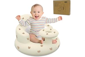 HITTOPSS Inflatable Baby Chair for 3 Months and Up, Toddler Floor Baby Seats for Sitting Up, Inflatable Sofa Built-in Air Pump, Blow Up Chair with Back and Neck Support (Bear)