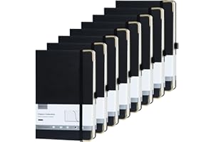 ONAVIA A5 Notebooks Lined Notepad with 100 GSM Thick Paper, 8 Pack Black Hardback PU Leather Note Books for Office School Home Business Work, Classic Ruled Journal Notes Pad with Pen Loop, 14 x 21cm