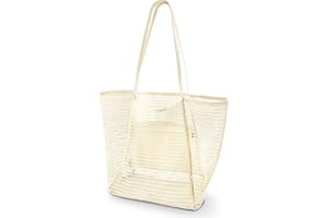 benpen Große Strandtasche Damen Xl Familie,Beach Bags For Women,Netztasche Strand Mit Reißverschluss Innentasche,Faltbare Leichte Mesh Strandtasche Korb,Badetasche Klein,Shopper für Frauen