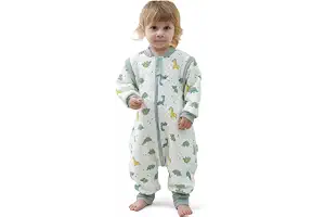 MIKAFEN Saco Dormir Bebé 2,0 TOG Mangas ExtraíBles con Pies 18-36 Meses | 100% AlgodóN,Ideal Para OtoñO E Invierno, Cremallera Bidireccional ,Lavable A MáQuina, Estampado Dinosaurio