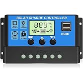 30A PWM Solar Charge Controller, 12V 24V Dual USB Solar...