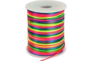 TONIFUL 2mm x 110 Yards Rainbow Mixed Color Nylon Cord Satin String for Bracelet Jewelry Making Rattail Macrame Trim Cord Necklace Bulk Beading Thread Kumihimo Chinese Knot Craft