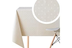 KP HOME Mantel PVC Retro Patrón de Lunares Blancos y Beige - Mantel Hule Mesa Rectangular 200x140 cm