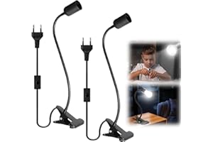 Behogan Lot de 2 lampes à pince, douille LED E27, lampe à pince réglable à 360°, lampe à pince avec col de cygne flexible et interrupteur, lampe de lecture LED, lit pour lecture, éclairage intérieur