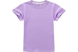 ANUFER Niños Chicas Clásico Color Sólido Algodón T-Shirts Manga Corta Cuello Redondo Camisetas Tops Siglos 2-16 Años