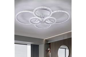 GreeLustr Ceiling Lights Living Room - 6000K Cool White LED Rings Ceiling Lighting Mount Geometric Design Acrylic Chandelier Lamp Fixture for Home Bedroom Kitchen Office Corridor (6-Rings Cool White)