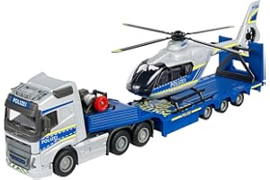 Majorette - Volvo Polizei-Transporter FH-16 (35 cm) – LKW mit Auflieger und Airbus Hubschrauber (25,5 Licht & Sound vielen Funktionen - Spielzeug-Set für Kinder ab 3 Jahren, 213716000, Einheitsgröße
