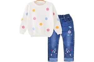 Peacolate 2-11T Toddler Big Girls Pants Clothing Set 2pcs Cotton top and Jeans