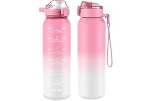 SLUXKE Gourde en acier inoxydable 18/10, 1000 ml (1 l), avec 2 couvercles (avec ou sans paille, Thermosfla, , bouteille isotherme à double paroi pour boissons chaudes, gazeuses et froides