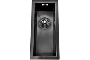 ENKI, Zero, KS034, Gunmetal Black Stainless Steel Kitchen Sink 0.5, Undermount or Topmount Fitting into Sink Unit, Small Sink Bowl, Kitchen Essential