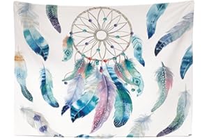 Ulticool Dreamcatcher Dreamcatcher Indianer Federn – Wandteppich – 200 x 150 cm – großer Wandteppich – Poster Dekoration – Zubehör Hippie Bohemian – Leinwand – Malerei