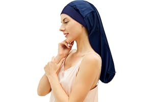 Desmend Cuffia Seta Capelli Notte Dormire Proteggere i Capelli Adatta per Capelli Lunghi Che raggiungono la Vita 32×60cm(1 Pezzo Blu Navy)