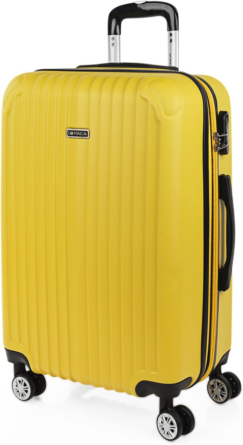 ITACA - Maleta Mediana con 4 Ruedas Giratorias para Viajes Largos Tipo Trolley Ideal como Maletas de Viaje Grandes 23 Kilos y Maleta Viaje Mediana Resistentes, Amarillo