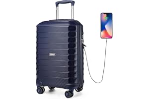 Kono Suitcase Luggage 55x35x20cm Cabin Case PP Material Lightweight Carry on with USB Charging Port Built-in TSA Lock 4 Spinner Wheels