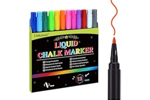 Linkgood 12 Farben Kreidestifte, Abwaschbar Fensterstifte Fenstermalstifte Weißwandstifte Kreidemarker Tafelstifte für Fenster Kreidetafel Whiteboard Glas für Erwachsene Kinder, 1MM Feine