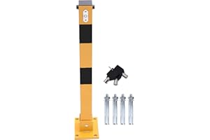 TOPWAY Car Parking Space Lock Bollard, Yellow and Balck Lockable Fold Down Car Parking Barrier Post, Private Car Park Driveway Guard Saver Blocker, Upper Lock, 60cm Height 161892