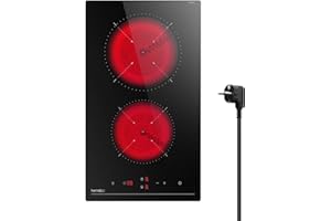 Hermitlux płyta kuchenna 28,8 cm, płyta kuchenna ze szklanej ceramiki 2 płyty, 9 poziomów mocy, sterowanie dotykowe, timer, zabezpieczenie przed dziećmi, Nadaje się do wszystkich garnków, 3300 W