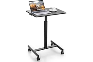 COSTWAY Biurko stojące z regulacją wysokości, stolik stojący na kółkach, 65 x 48 cm, stolik do łóżka, przenośny stolik pod laptopa do salonu, sypialni, czarny