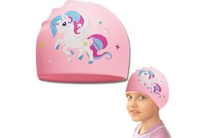 YISKY Bonnets de Bain Enfants, Bonnets de Bain en Silicone pour Garçons Filles, Bonnet de Bain Enfants Cheveux Longs, Bonnet de Bain Licorne, Bonnets de Bain Imperméables pour Enfants Âgés de 2 à 12 Ans