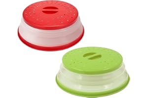 FSTIANXIA 2 Pack Collapsible Microwave Food Cover,BPA-Free & Non-Toxic,Prevents Food Splatter, 10.5 Inch Microwave Cover for Food, Easy Storage,Red+Green