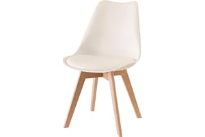 Baroni Home Sedia da Pranzo o Ufficio con Gambe in Legno, Sedia Ergonomica con Cuscino Integrato 57X48X79 cm (1, Bianco Gambe in Legno)