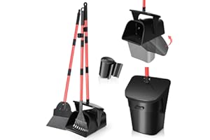 CJYMMFAN Ramasse-Crottes, Kit Poubelle Pivotante, RâTeau et Pelle pour Chien avec Long Manche MéTal Ajustable, Pelle Crotte avec Sacs à DéChets pour la Cour, Les Promenades, l'herbe et Les Feuilles de Jardin