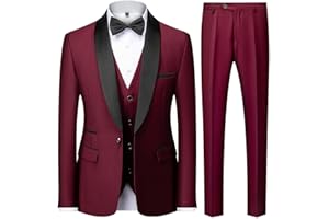 KUDMOL Costume Homme 3 pièces Mariage Slim Fit Smoking d'affaires à Un Bouton Men Suits 3 Piece Couleur Unie pour Fête Confort Blazer Veste et Pantalon Gilet