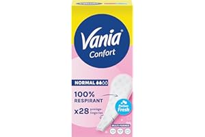 Vania - Protège-Slips Confort Normal Multi-Formes Parfum Fresh (boîte de 28 pièces) – Protège-lingeries 100% respirants – Protection hygiénique avec sensation d'effet au sec, confort et fraîcheur