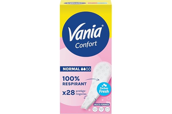 Vania – Protège-Slips Confort Normal Multi-Formes Parfum Fresh (boîte de 28 pièces) – Protège-lingeries 100% respirants – Protection hygiénique avec sensation d'effet au sec, confort et fraîcheur