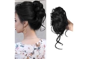 XFSRG Coda Capelli Extension con Clip ad Artiglio Sintetici Posticci Disordinato Ricci Ondulati Naturale Chignon Facile per Donne Ragazze(Nero naturale)