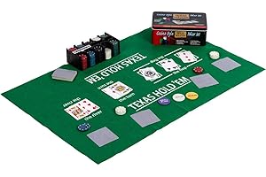 GAMES PLANET Pokerset in Metallbox, 200 Poker Chips, 2 Decks, Dealer Button, Small Blind, Big Blind, Spielmatte Texas Holdem