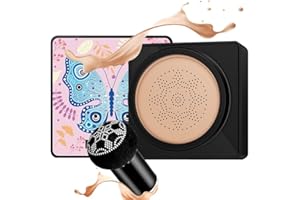 EHIOG Mushroom Head Air Cushion CC Cream, Air Cushion BB Cream,Foundation Cover Concealer Makeup Base Long Lasting with Mushroom Makeup Sponge Round (Natural)