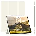 ZOYU Case for iPad Pro 11 Inch Case M4 2024 Model 5th Generation, Slim Trifold Smart Stand Soft TPU Back Case, Auto Wake/Sleep, Supports Pencil Pro & Pencil USB-C Charging - Cream White